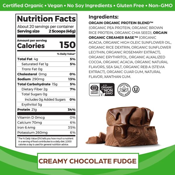 Proteína Orgánica Orgain, sabor Chocolate (2 libras) - Imagen 2